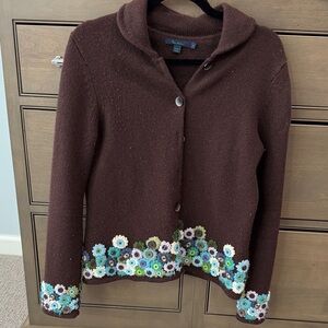 Boden Chocolate Cardigan with Floral Accents